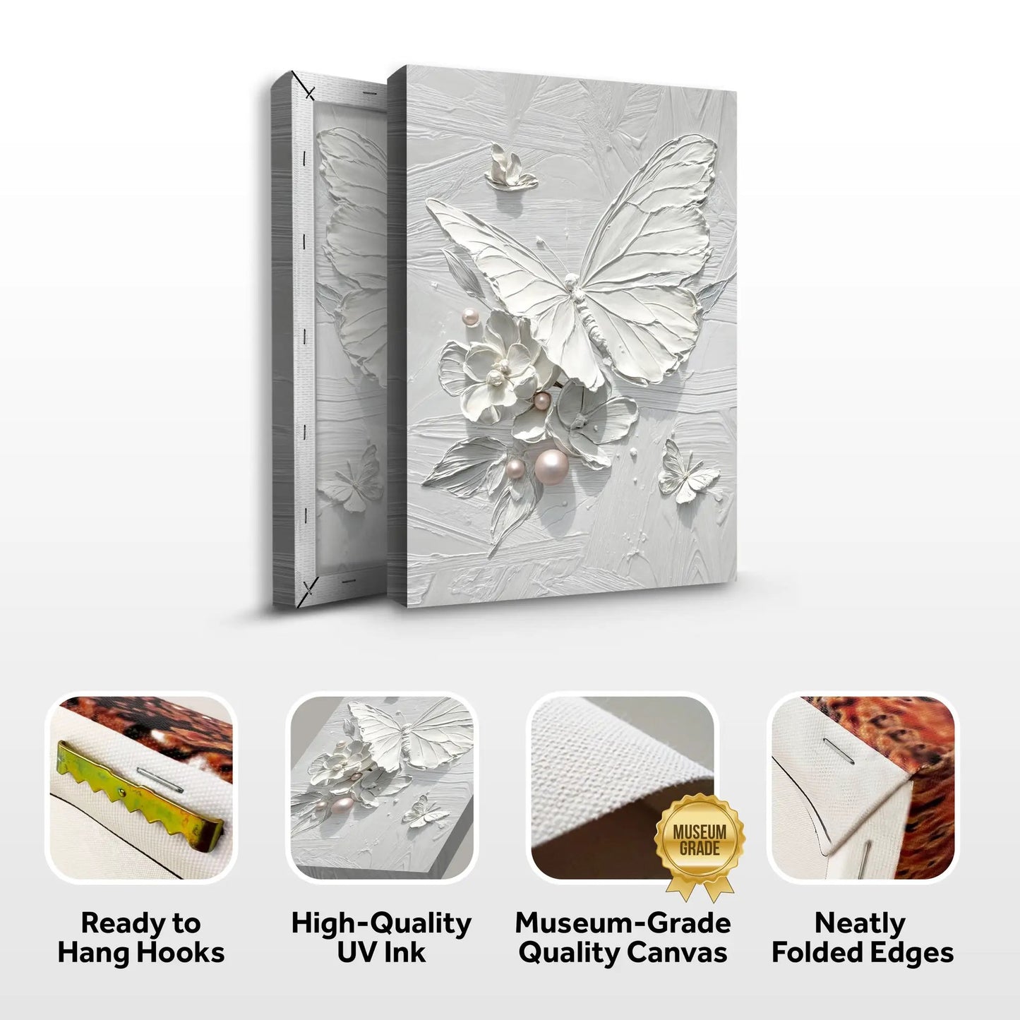 White butterfly canvas, 2-panel set with raised relief on Tampa Home & Garden Store