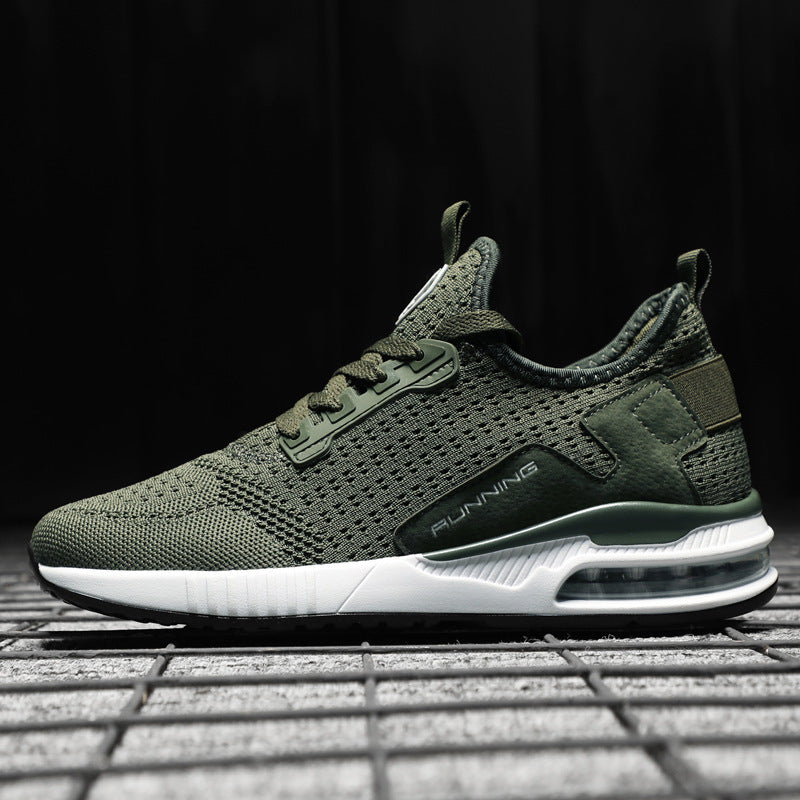 Olive green mesh running sneakers with breathable knit upper and air-cushion sole on Tampa Home & Garden Store