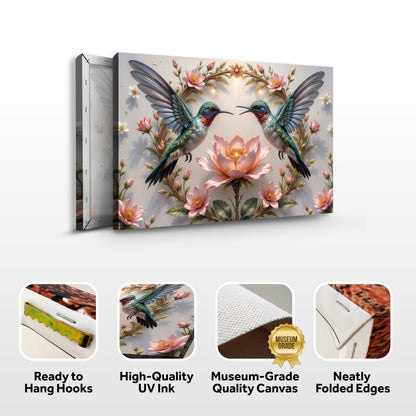 3D Hummingbirds Wall Art VI canvas by Tailored Canvases with hummingbirds among pink flowers on Tampa Home & Garden Store