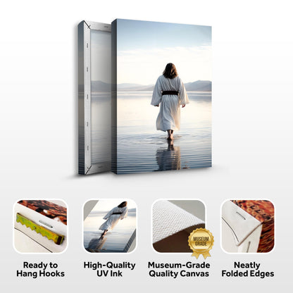 Reflections Faith Wall Art VII canvas by Tailored Canvases; woman in white robe at shore on Tampa Home & Garden Store