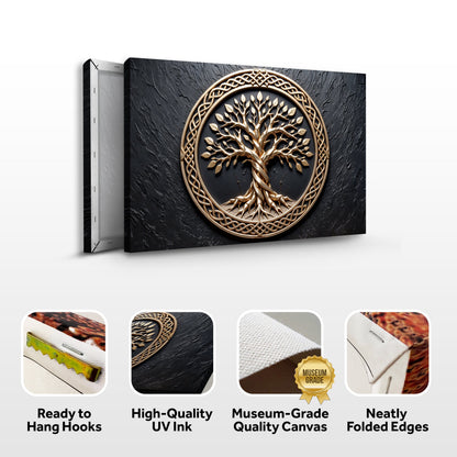 3D Celtic Tree of Life canvas by Tailored Canvases black textured background gold medallion on Tampa Home & Garden Store