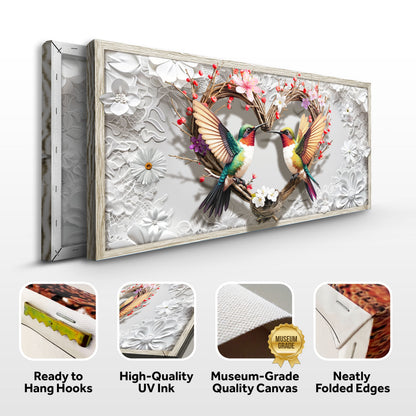 3D Hummingbirds Wall Art IV print by Tailored Canvases in a whitewashed frame with lace backdrop on Tampa Home & Garden Store