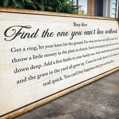 Canvas sign Find the one you can't live without Tailored Canvases weathered wood background on Tampa Home & Garden Store