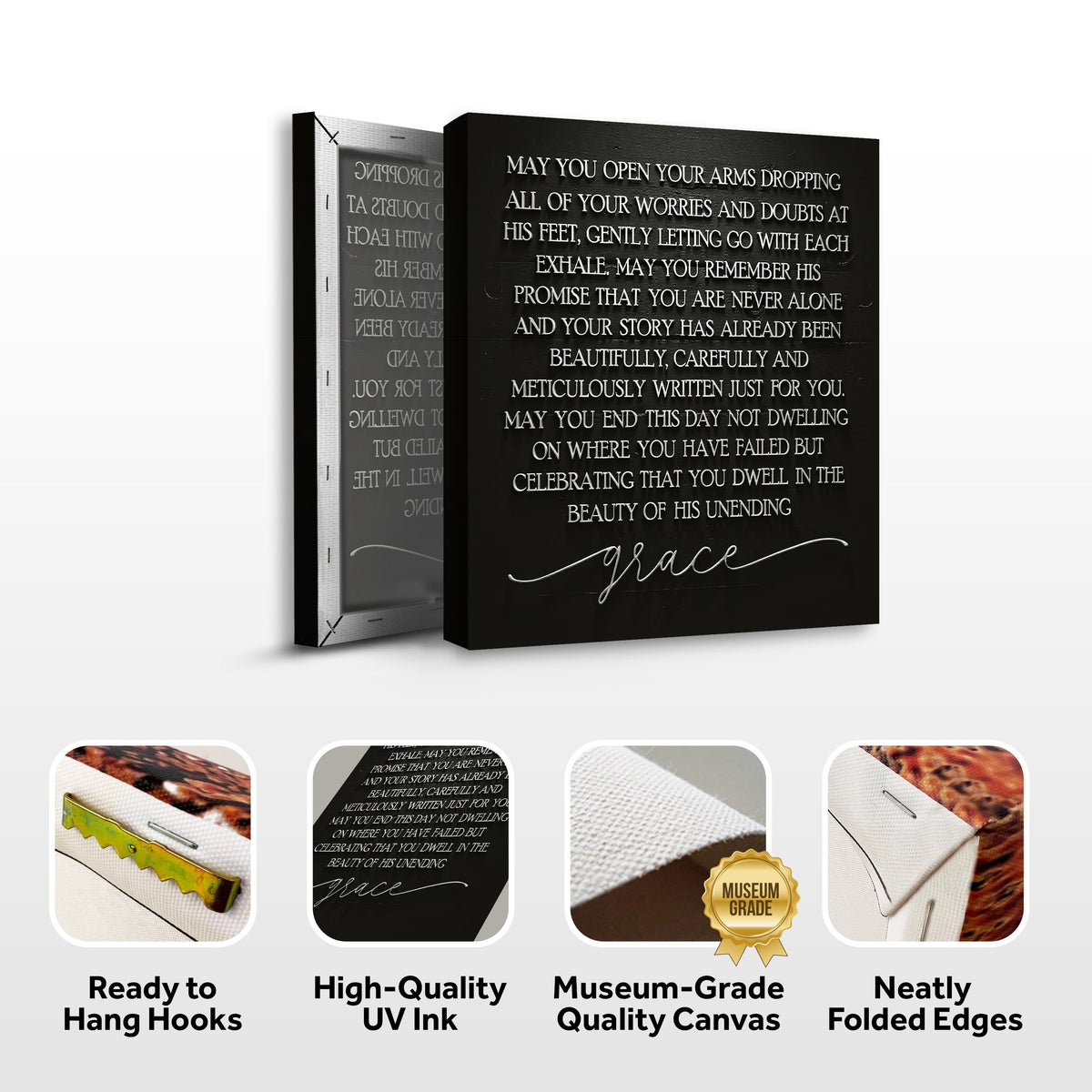 Unending Grace Faith Sign III set of 2 by Tailored Canvases, black with white scripture text on Tampa Home & Garden Store