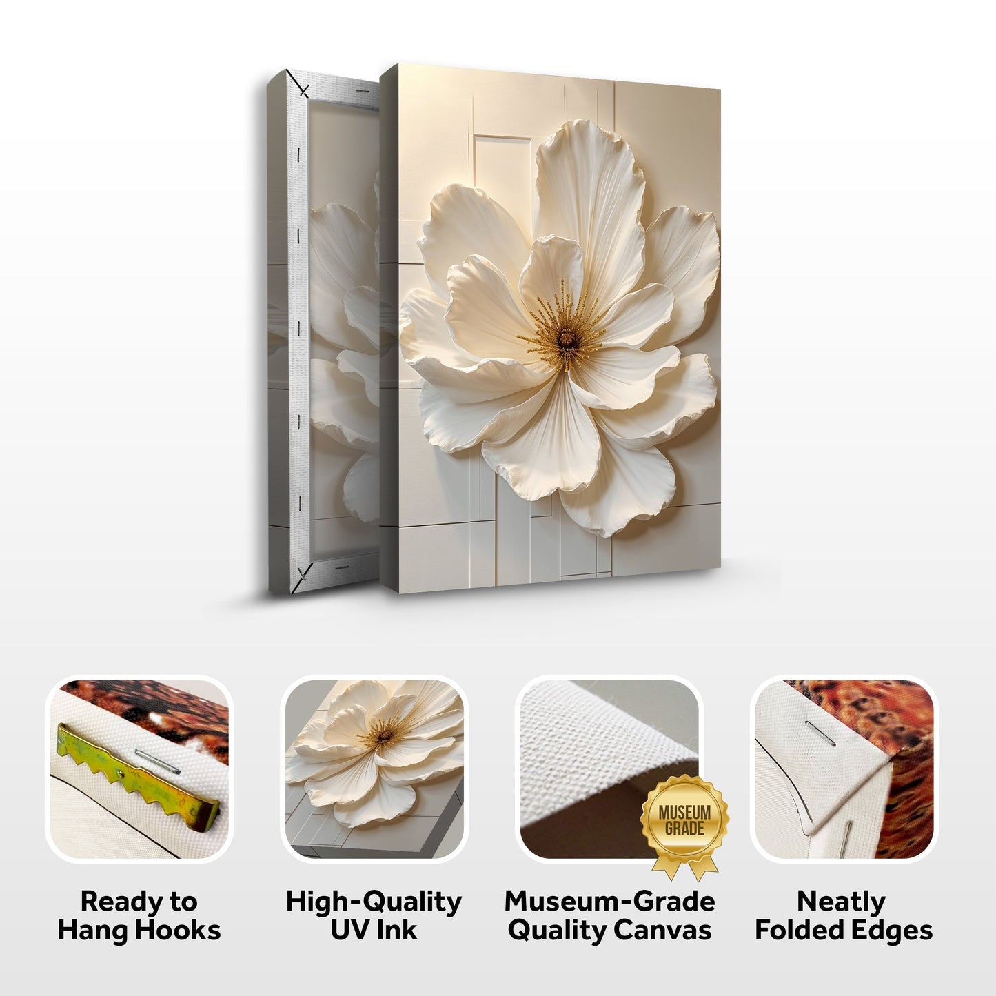 Canvas wall art Modern Bloom Essence with a cream-white flower on soft beige background on Tampa Home & Garden Store