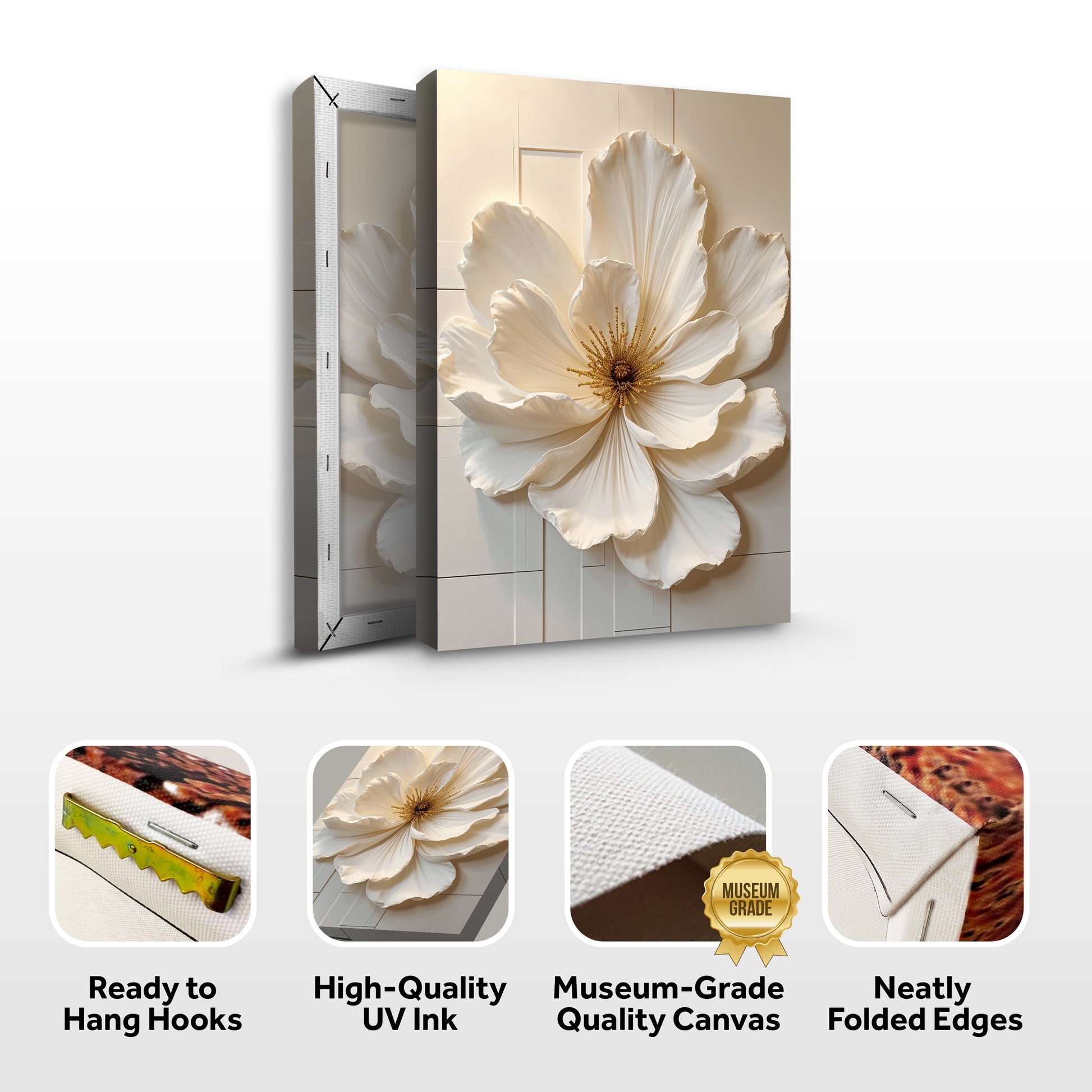 Canvas wall art Modern Bloom Essence with a cream-white flower on soft beige background on Tampa Home & Garden Store