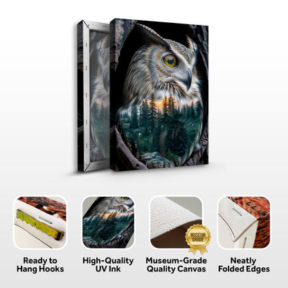 Owl Double Exposure Wall Art Canvas by Tailored Canvases, crafting canvas with forest scene on Tampa Home & Garden Store