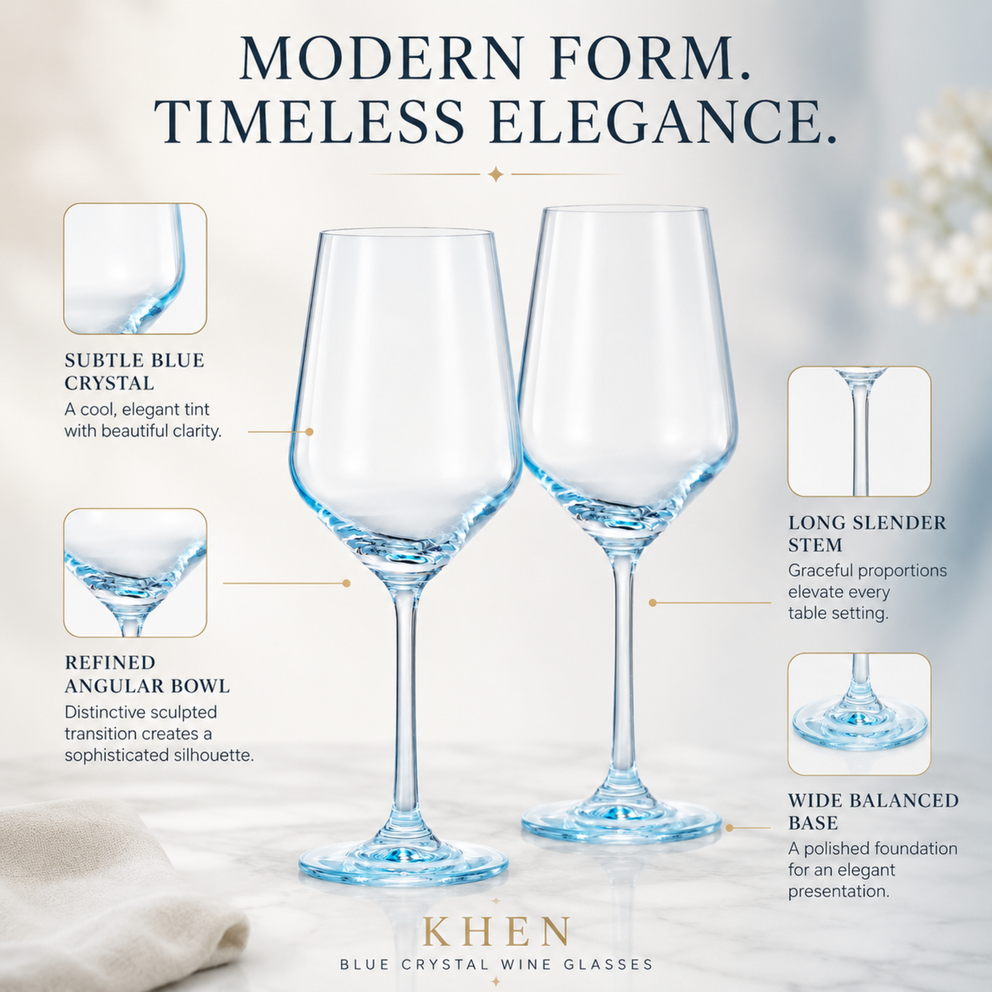 a Set Of Monet Blue Stemmed Wine Glasses