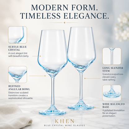 a Set Of Monet Blue Stemmed Wine Glasses