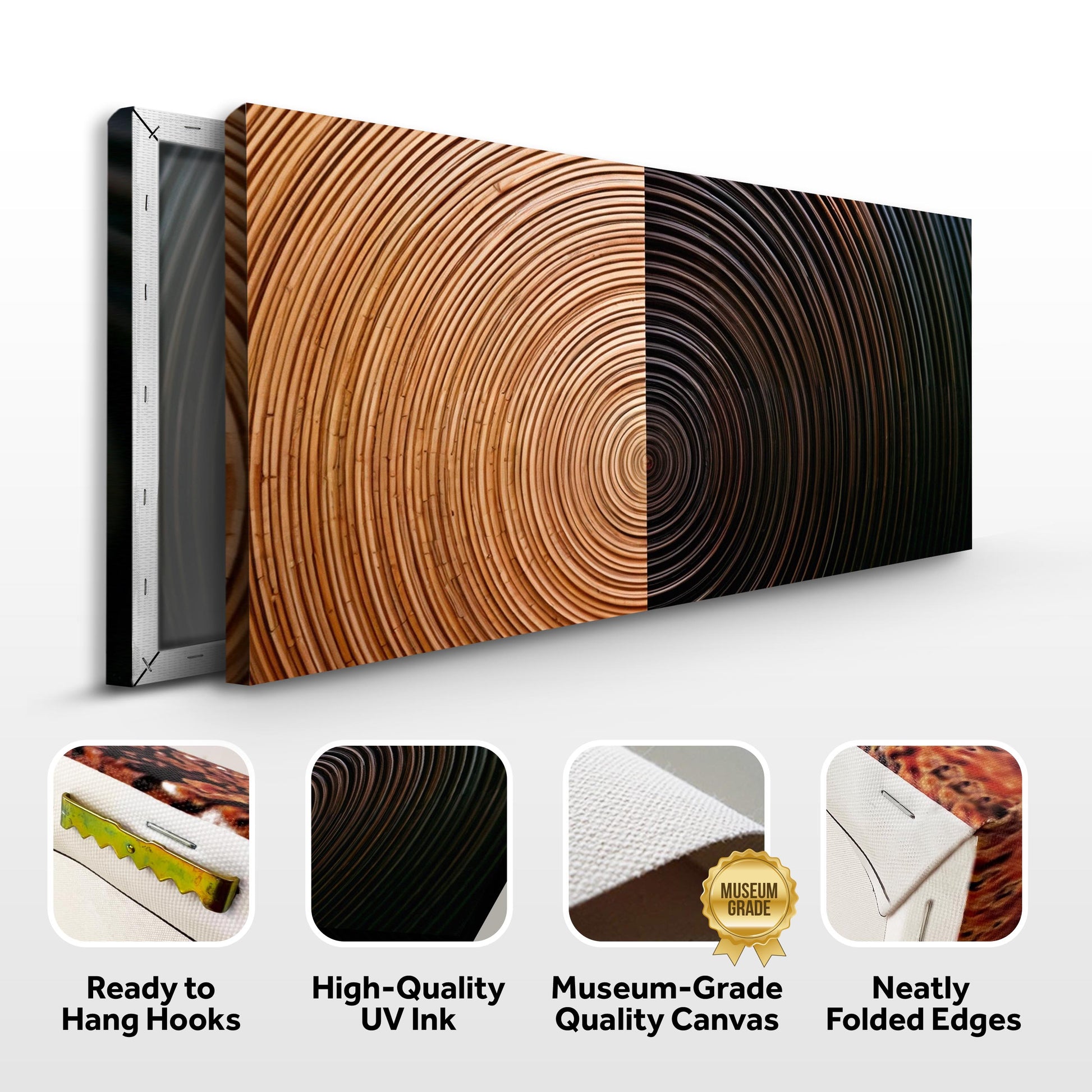 Modern Abstract Minimalist Wall Art XI canvas triptych with warm brown wood-grain circles on Tampa Home & Garden Store
