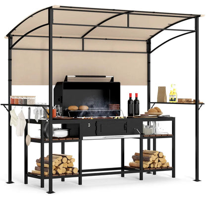 BBQ Grill Canopy with Shelves and Sidewall