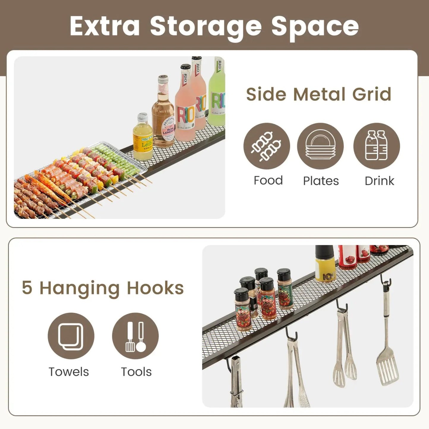 BBQ Grill Canopy with Shelves and Sidewall