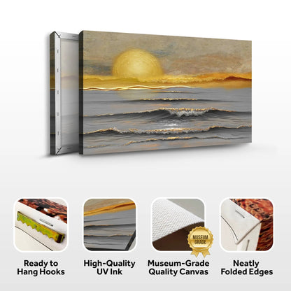 Golden Horizon Calm Wall Art Canvas by Tailored Canvases, sunset over the ocean in warm tones on Tampa Home & Garden Store