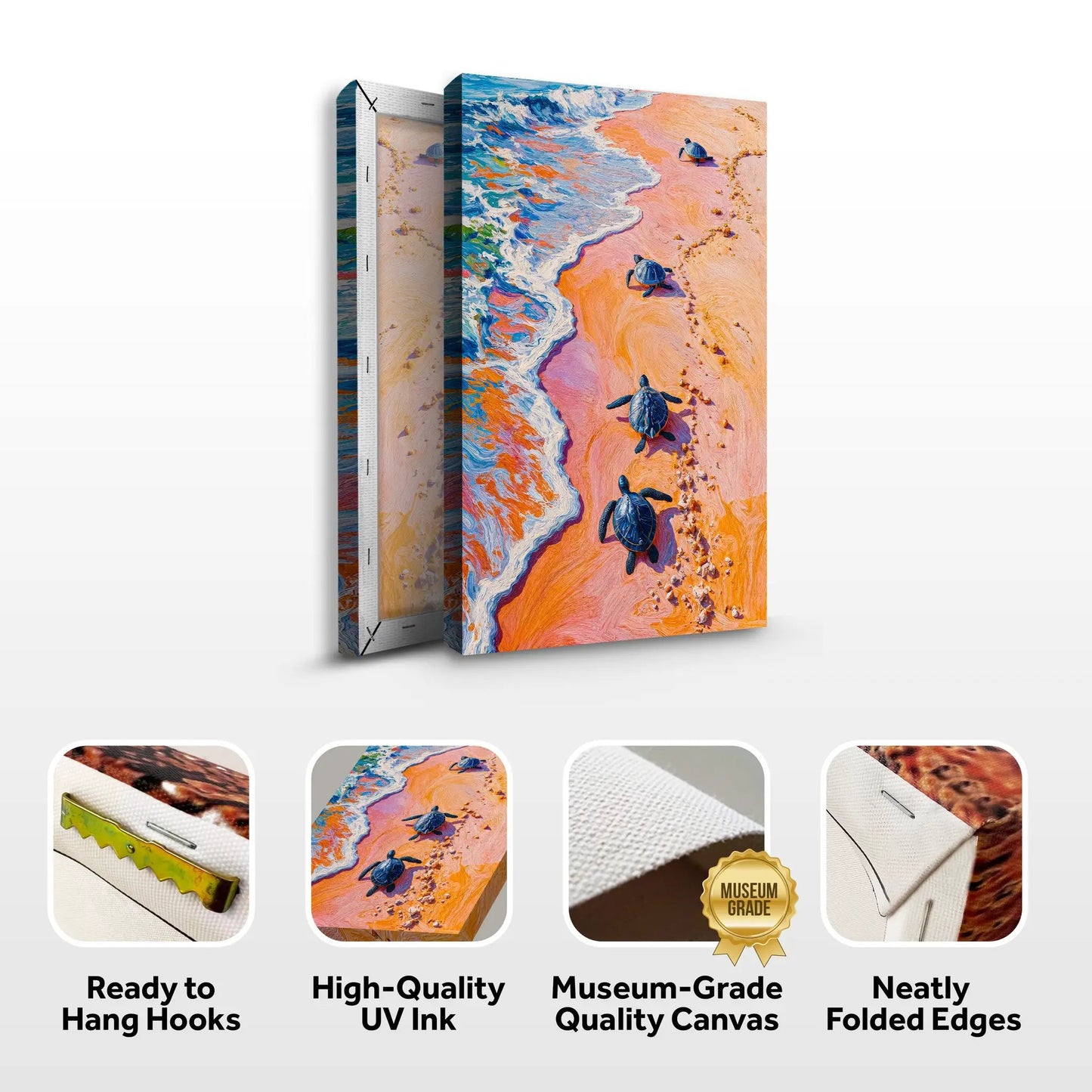Turtles' Journey To The Sea Wall Art canvas by Tailored Canvases, beach scene triptych on Tampa Home & Garden Store