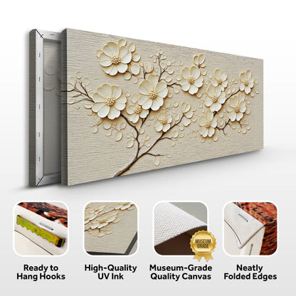 Minimalist Wall Art VIII canvas with cream floral relief on woodgrain panel Tailored Canvases on Tampa Home & Garden Store