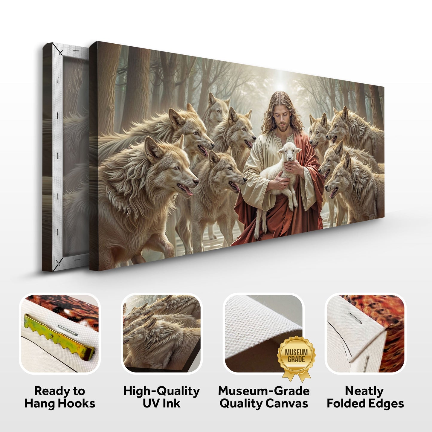Canvas Jesus Protects The Lamb From Wolves Faith Wall Art II by Tailored Canvases with wolves on Tampa Home & Garden Store