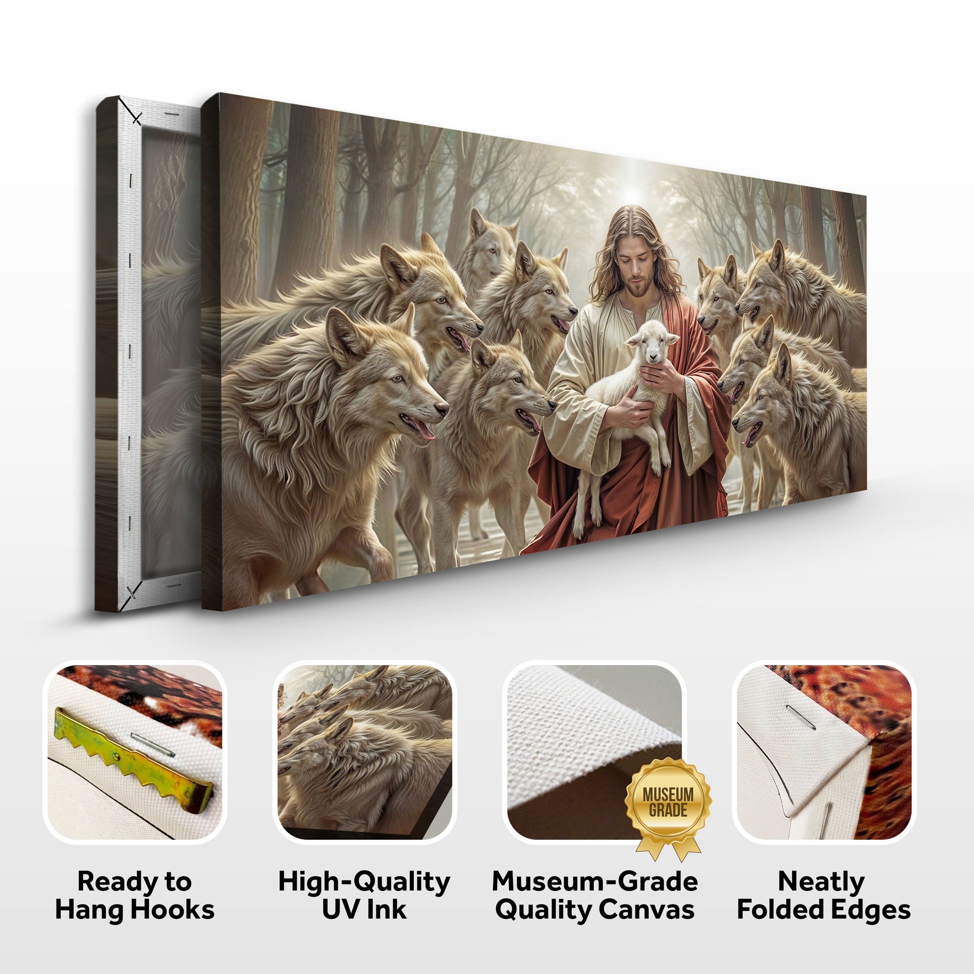 Canvas Jesus Protects The Lamb From Wolves Faith Wall Art II by Tailored Canvases with wolves on Tampa Home & Garden Store