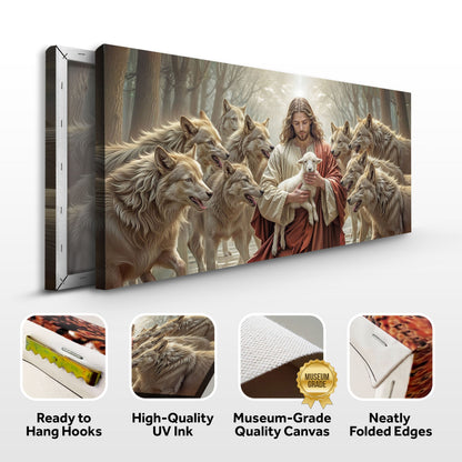 Canvas Jesus Protects The Lamb From Wolves Faith Wall Art II by Tailored Canvases with wolves on Tampa Home & Garden Store