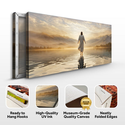 Reflections Faith Wall Art III canvas by Tailored Canvases; robed figure at sunrise over lake on Tampa Home & Garden Store