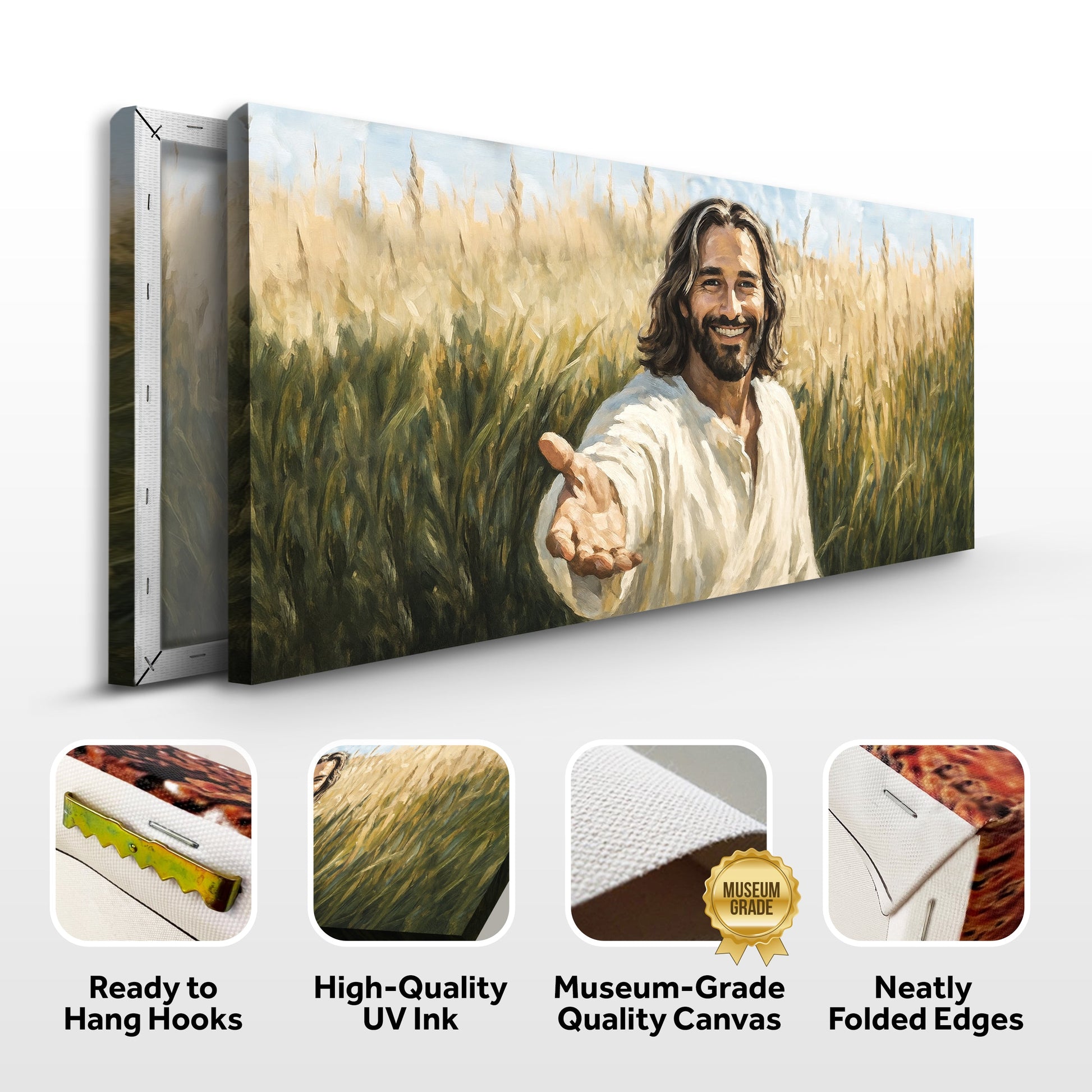 Savior's Invitation Faith Wall Art canvas by Tailored Canvases in a sunlit field portrait on Tampa Home & Garden Store