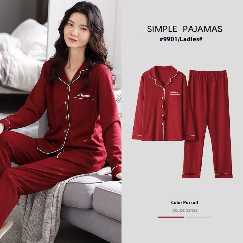 Women’s pajama set Stevvex red 2-piece 100% cotton with button-down top and straight pants on Tampa Home & Garden Store