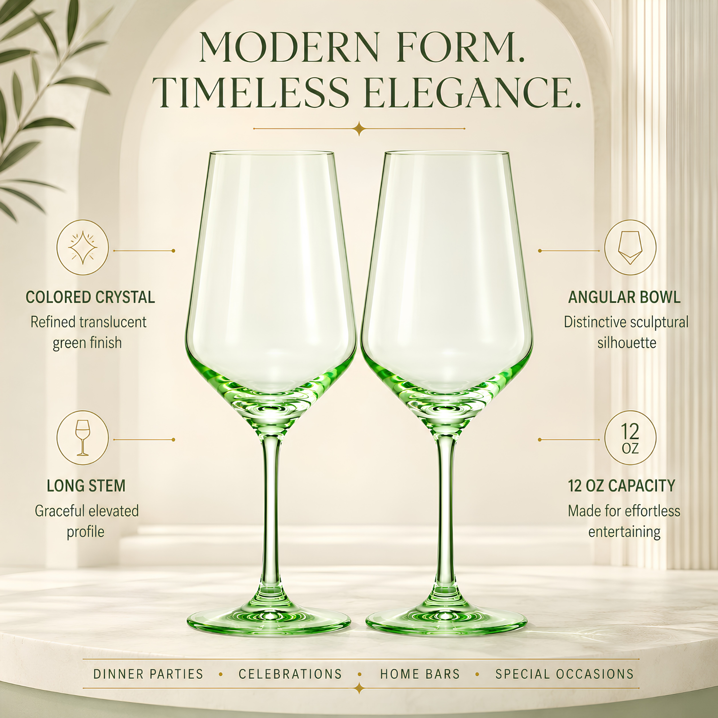 Monet Green Stemmed Wine Glassware Set of Two