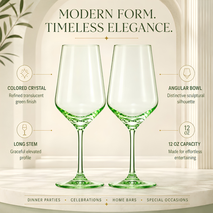 Monet Green Stemmed Wine Glassware Set of Two