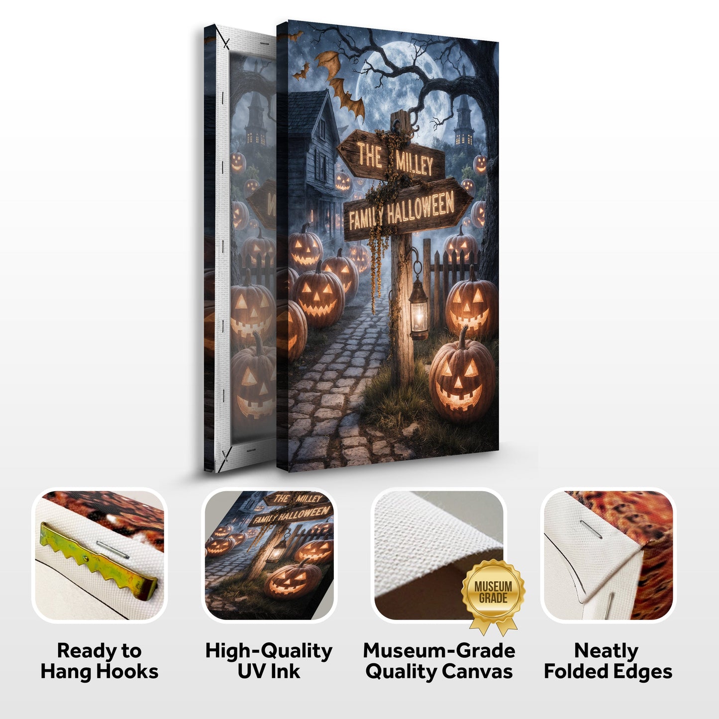 Personalized Family Name Street Sign Halloween Wall Art Canvas with pumpkins on Tampa Home & Garden Store