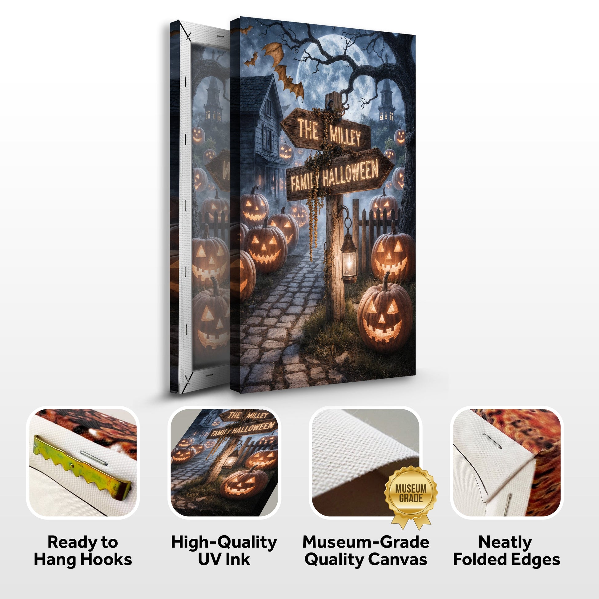 Personalized Family Name Street Sign Halloween Wall Art Canvas with pumpkins on Tampa Home & Garden Store