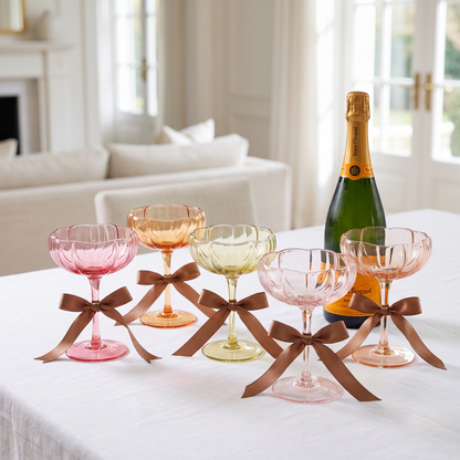 Colorful Flower Coupe Cocktail Glass Set of Five