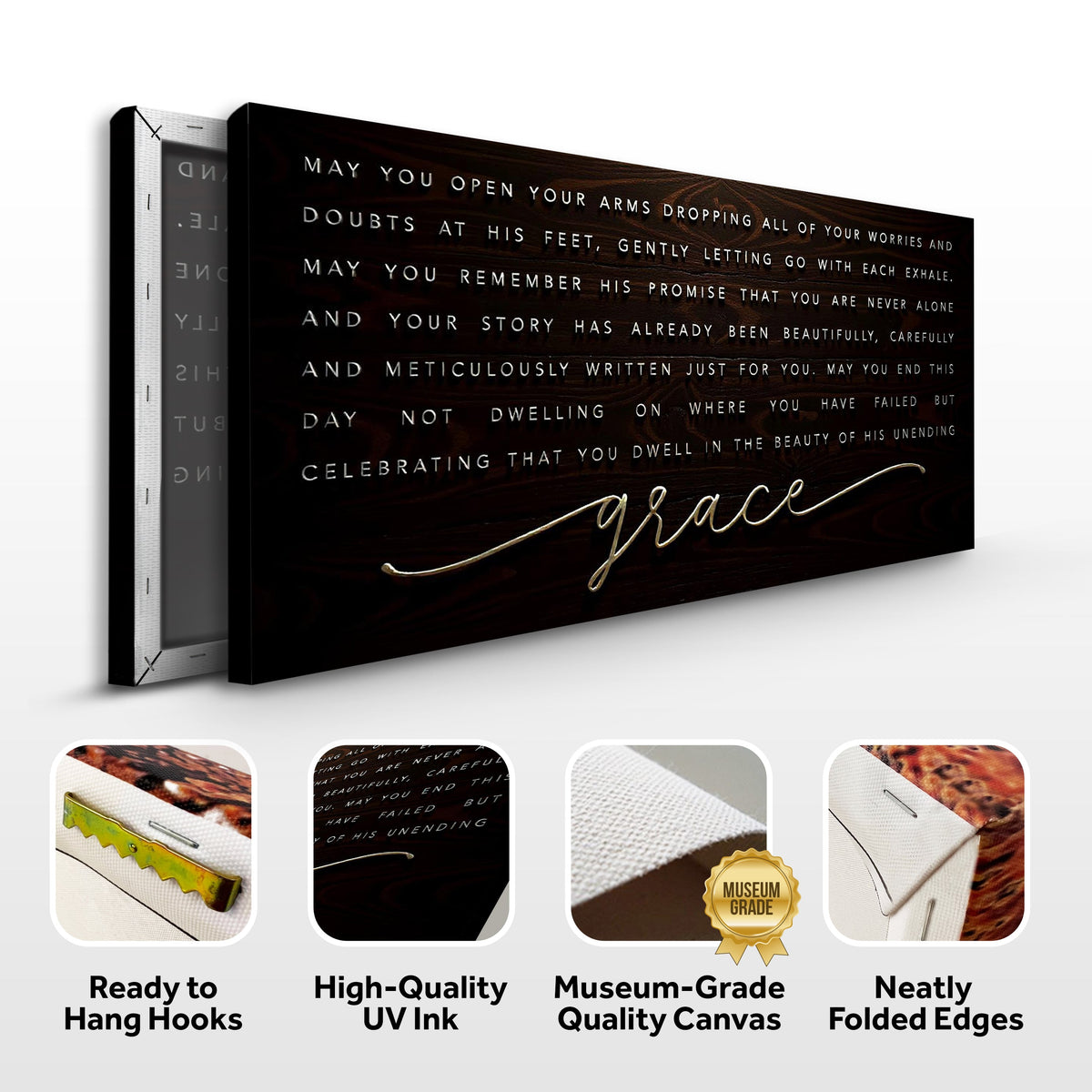 Unending Grace Faith Sign IV canvas Tailored Canvases, dark woodgrain with letters, wrap on Tampa Home & Garden Store