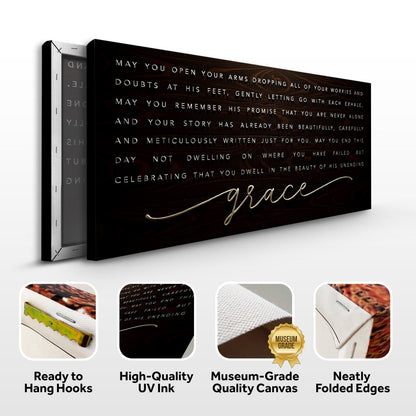 Unending Grace Faith Sign IV canvas Tailored Canvases, dark woodgrain with letters, wrap on Tampa Home & Garden Store