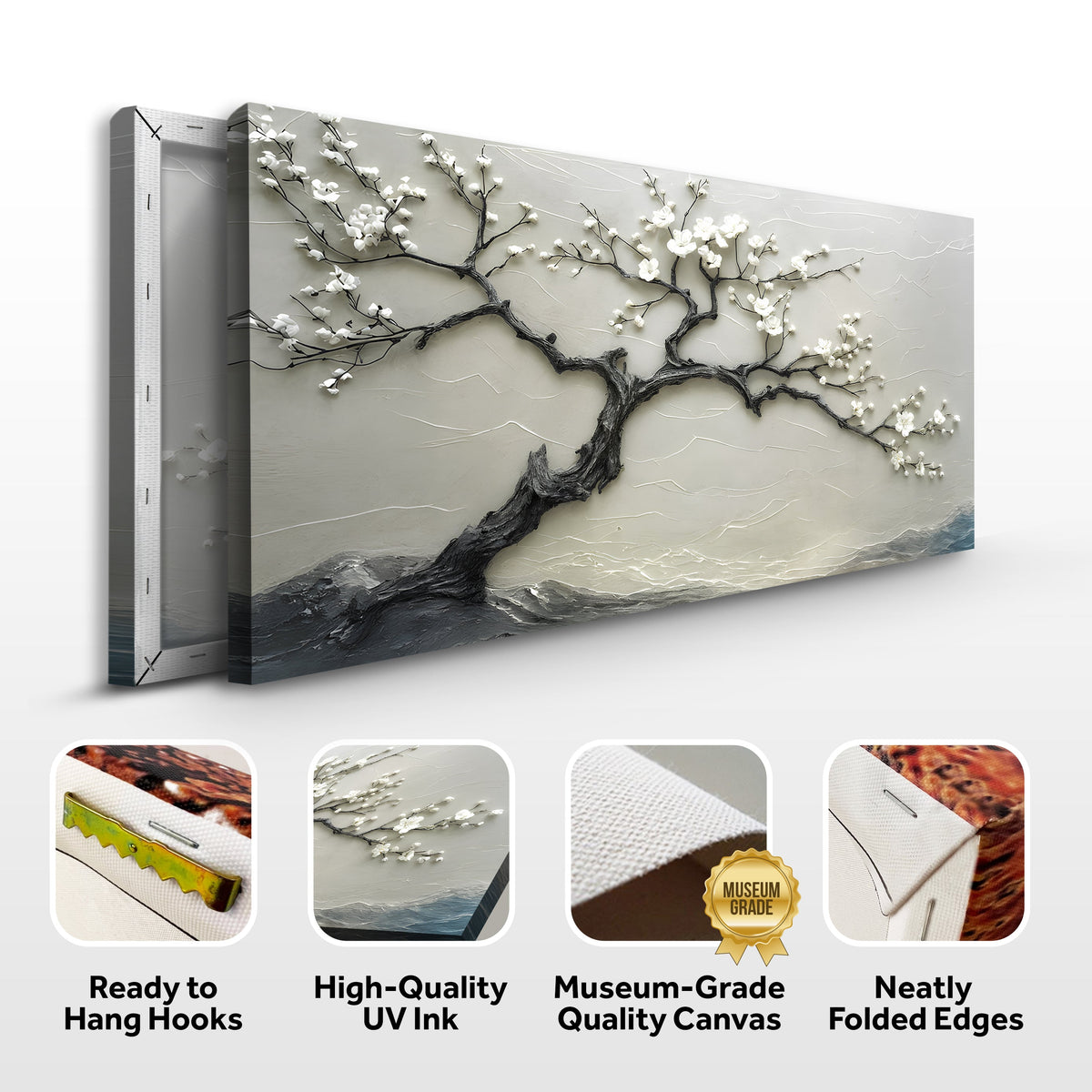 Silent Blossom Wall Art Canvas by Tailored Canvases, gray flowering tree crafting canvas on Tampa Home & Garden Store