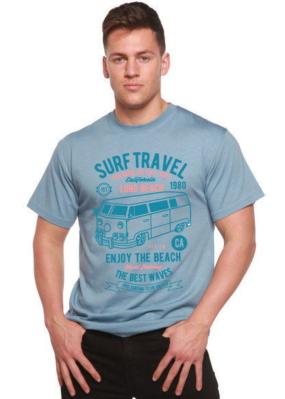 Surf Travel Spun Bamboo men's short sleeve graphic T-shirt in light blue with van print on Tampa Home & Garden Store