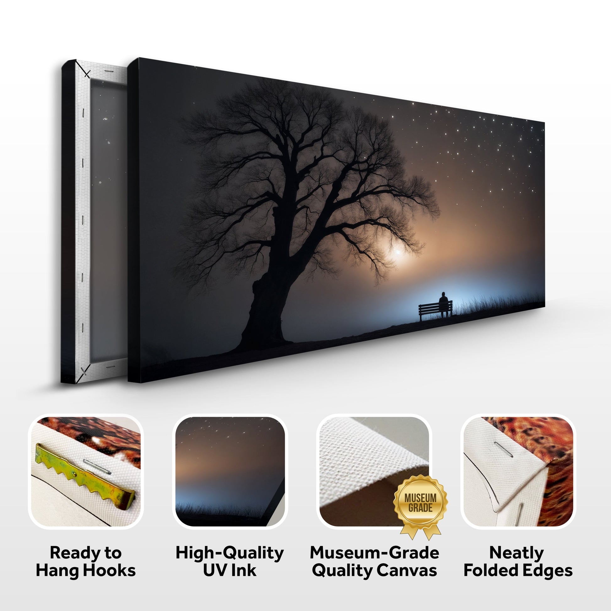 Two-panel canvas: Modern Nature Scenery by Tailored Canvases, silhouetted tree and bench on Tampa Home & Garden Store
