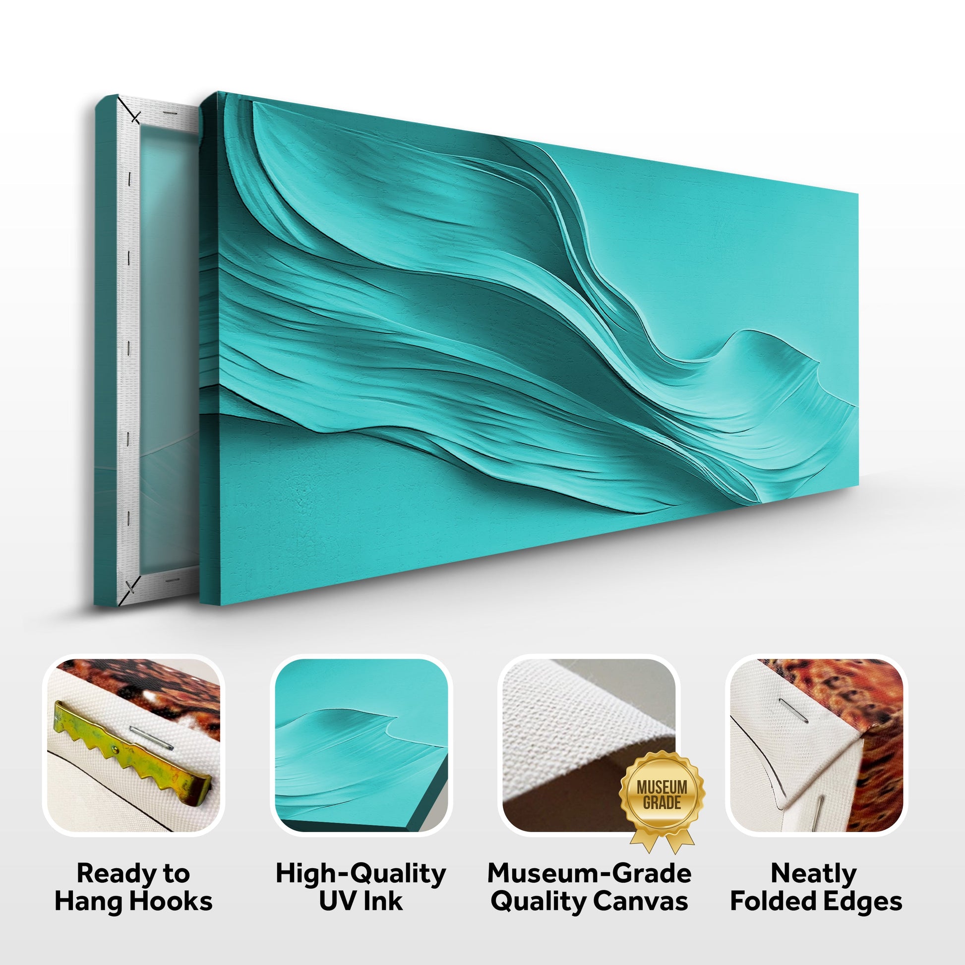 Turquoise Minimalist Wall Art canvas by Tailored Canvases featuring teal abstract waves on Tampa Home & Garden Store