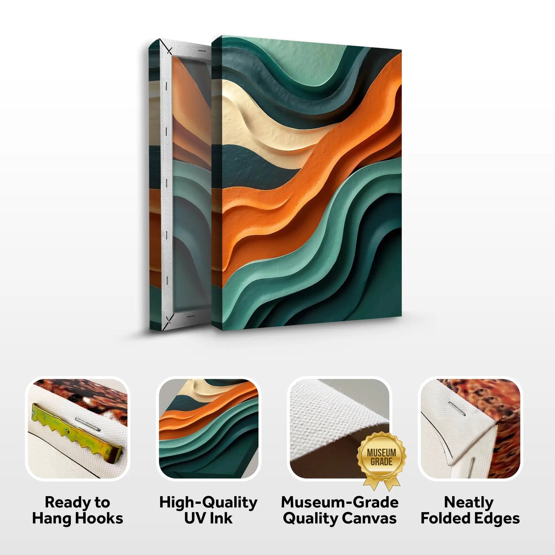 Wave Abstract Wall Art canvas by Tailored Canvases with teal, cream, orange layered waves on Tampa Home & Garden Store