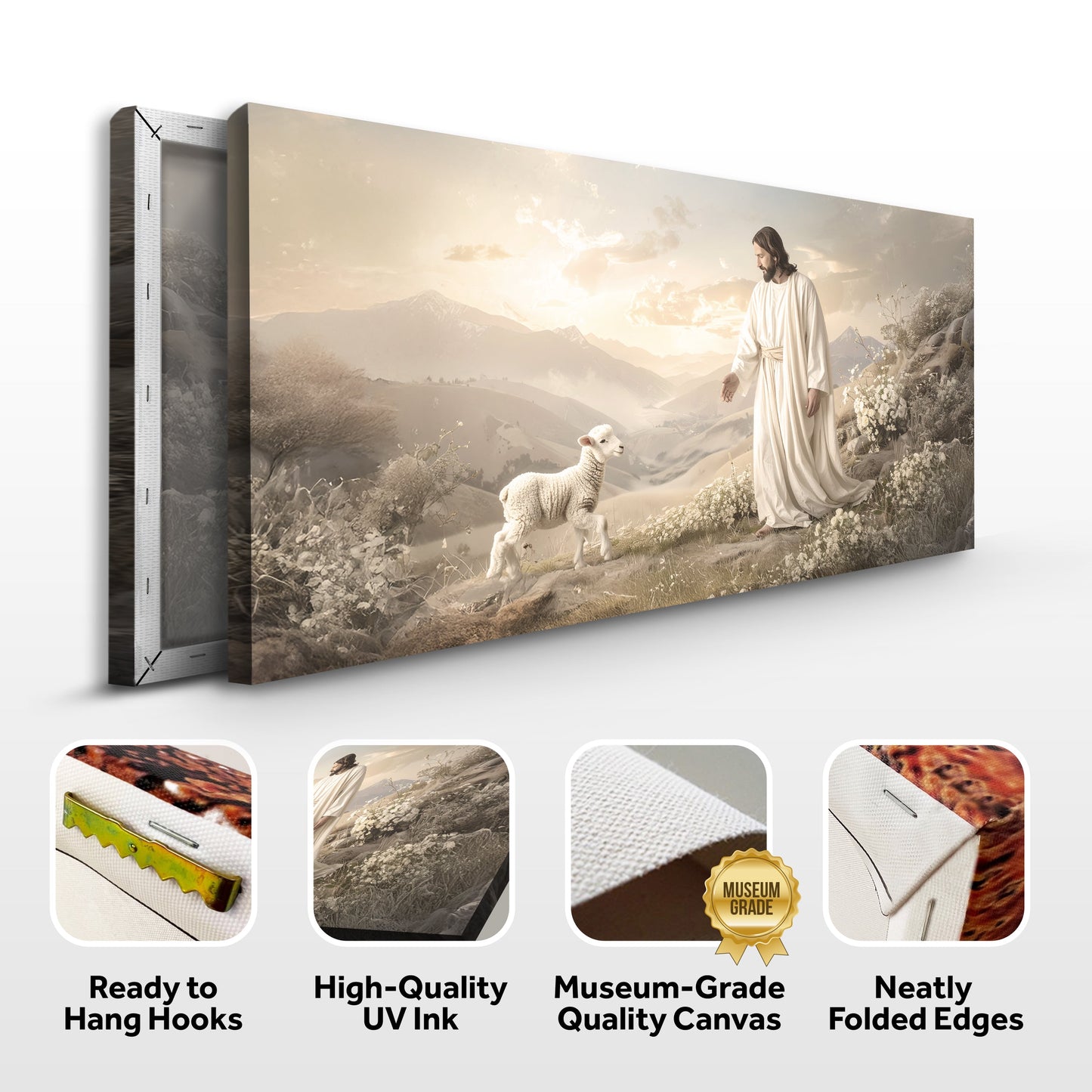 Canvas wall art Jesus Protects Lamb From Wolves Tailored Canvases Crafting Canvas sepia scene on Tampa Home & Garden Store