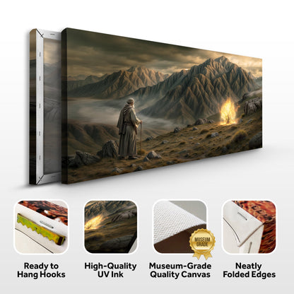 Burning Bush Faith Wall Art canvas by Tailored Canvases figure beside blazing bush amid mountains on Tampa Home & Garden Store