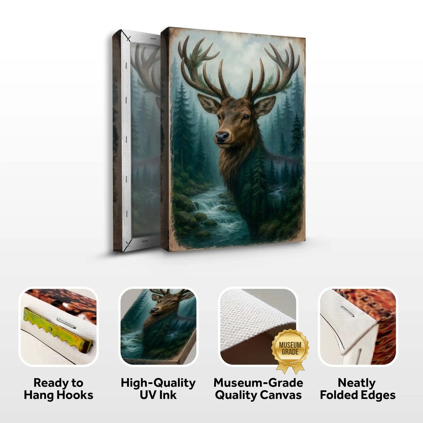 Misty Stag Double Exposure Wall Art Canvas Print