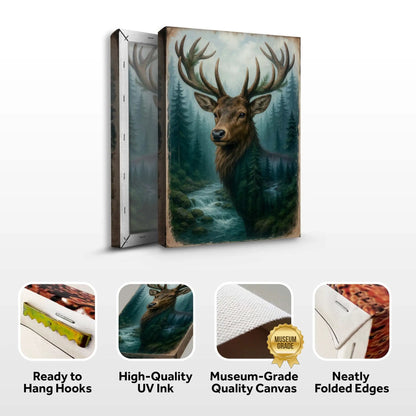 Misty Stag Double Exposure Wall Art Canvas Print