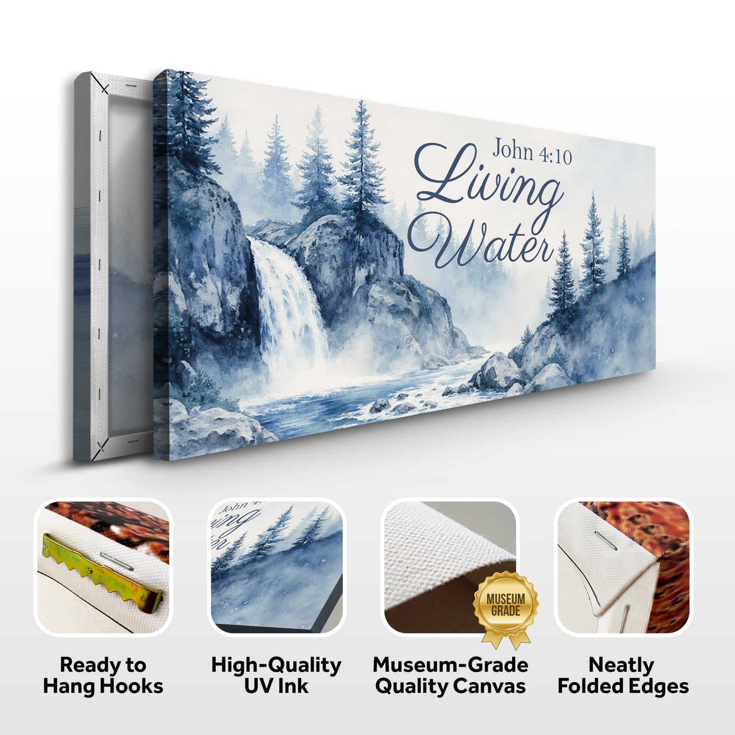 Living Water John 4:10 Faith Sign II canvas by Tailored Canvases with blue forest landscape on Tampa Home & Garden Store