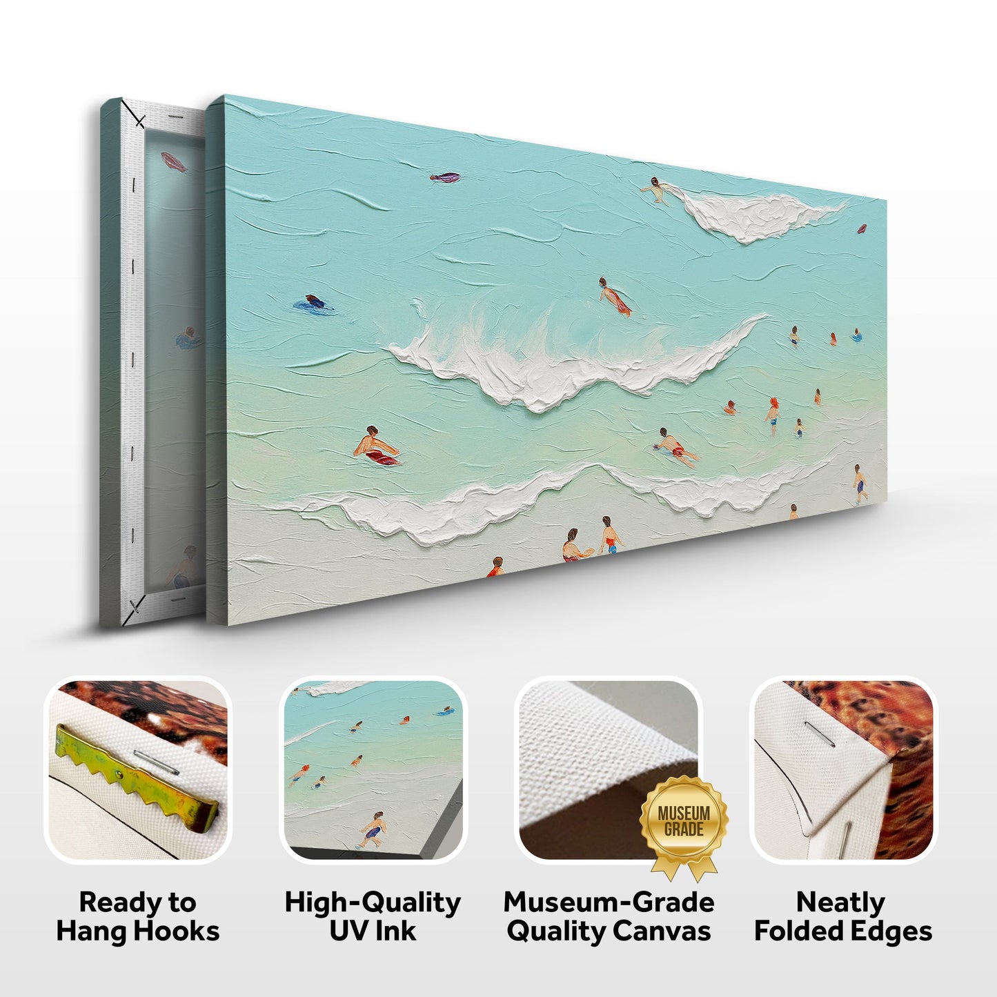 Beach Days Wall Art X canvas by Tailored Canvases; turquoise sea with surfers and waves on Tampa Home & Garden Store