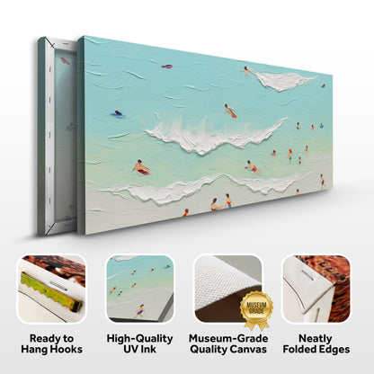 Beach Days Wall Art X canvas by Tailored Canvases; turquoise sea with surfers and waves on Tampa Home & Garden Store