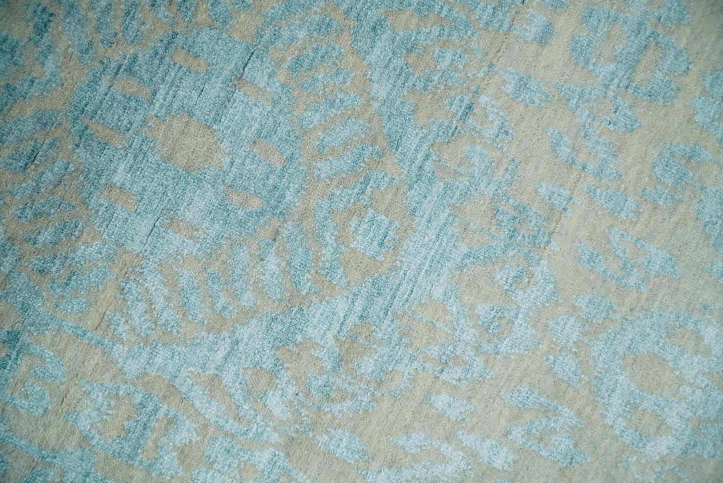 Alfombra antigua de lana y seda, estilo persa tradicional, anudada a mano, de 2,6 x 8 pulgadas, en tonos camel y azul | AGR26