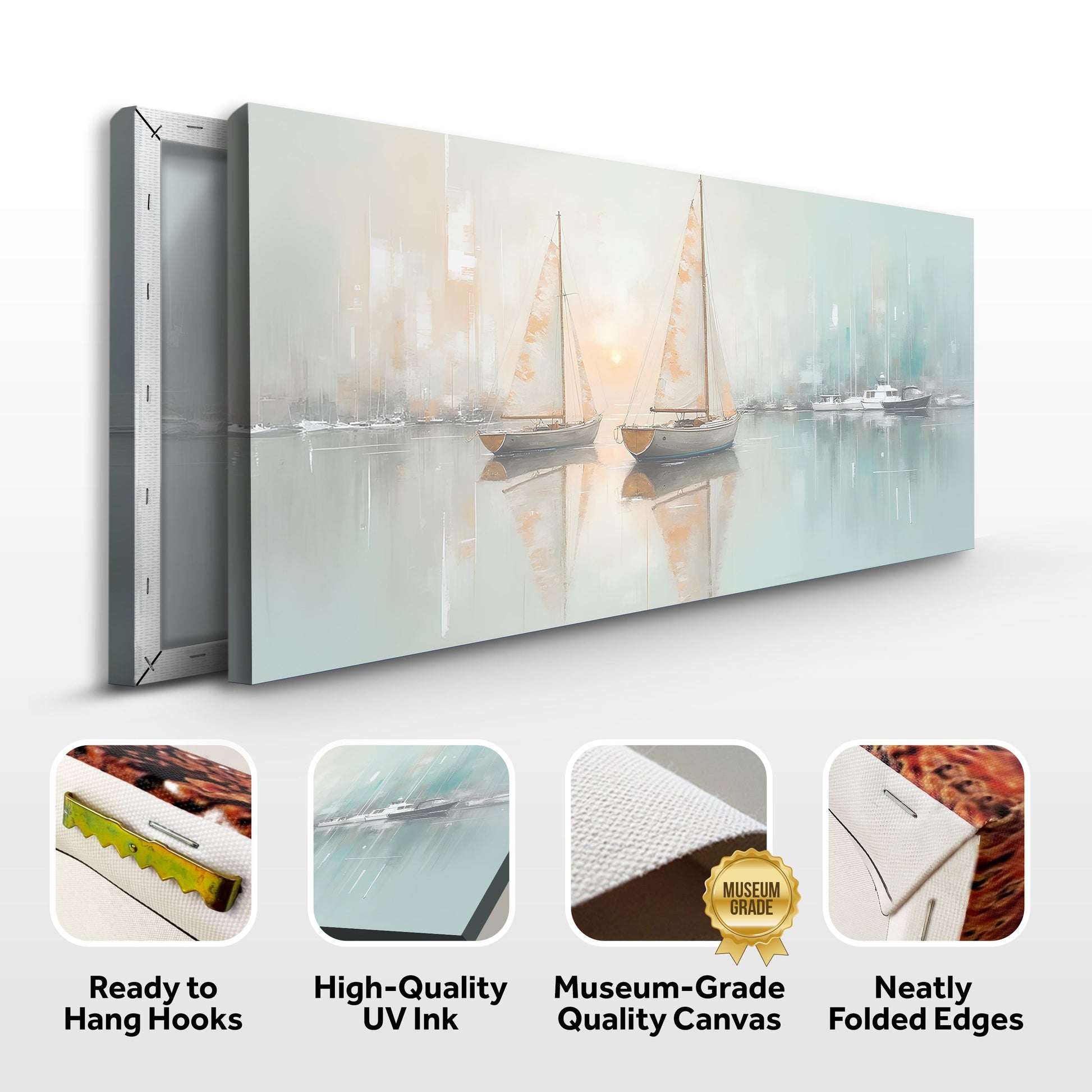 Abstract Pier and Dock Wall Art canvas by Tailored Canvases, pastel harbor scene with sailboats on Tampa Home & Garden Store