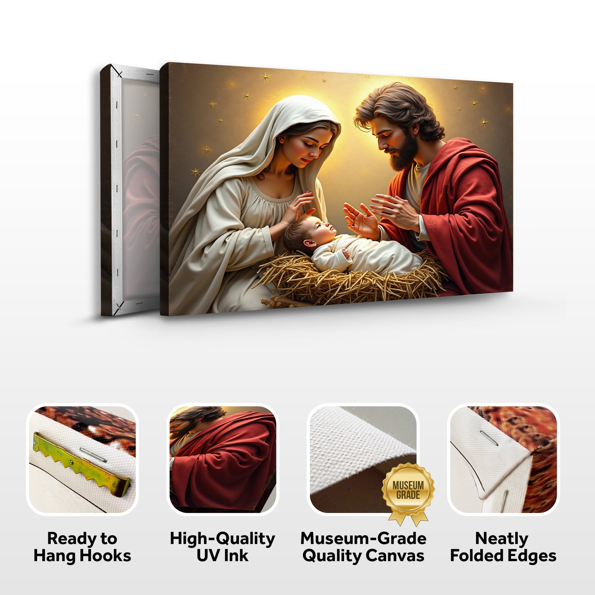 3D Faith Wall Art VI canvas nativity scene with Mary, Joseph and baby Jesus in warm glow on Tampa Home & Garden Store