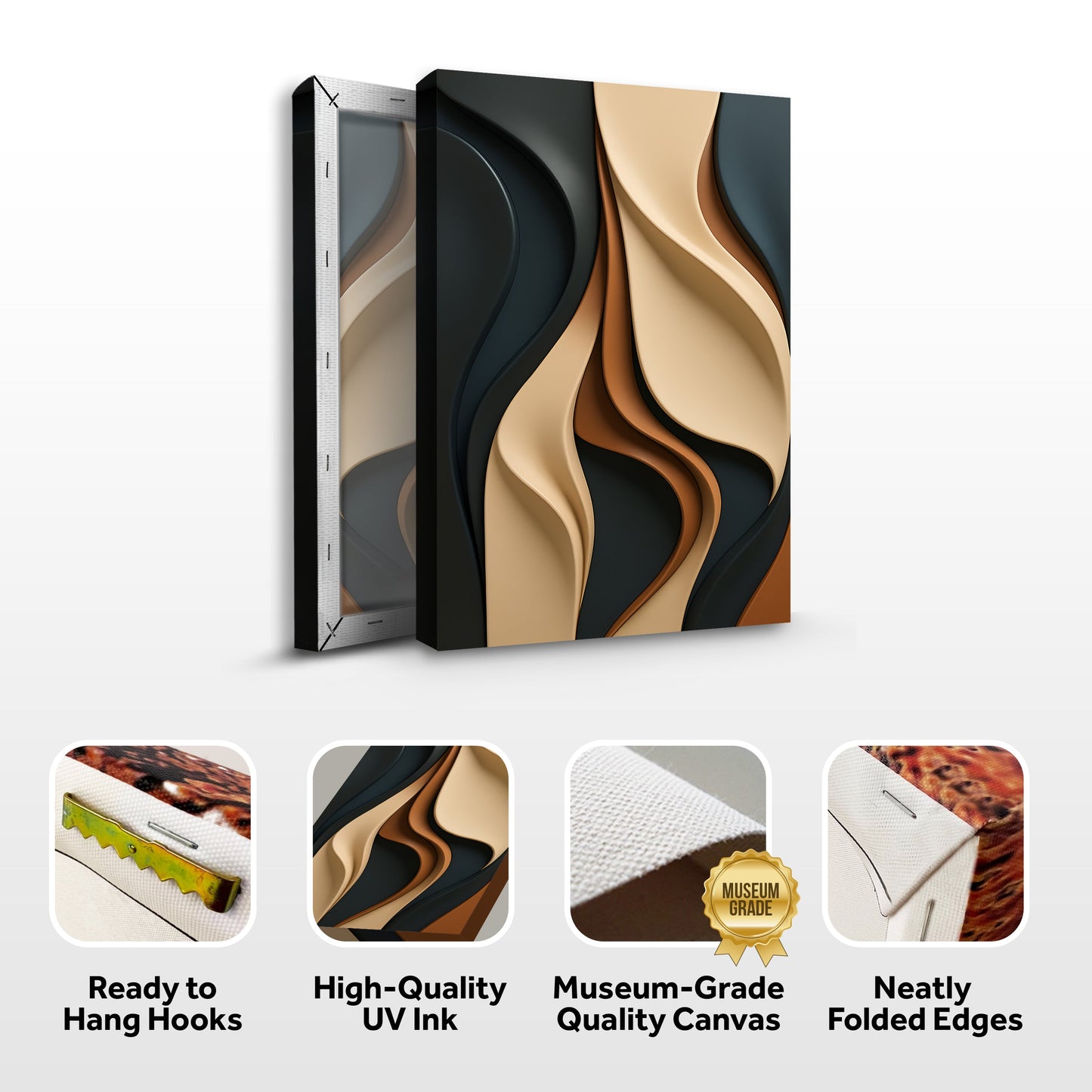 Modern Abstract Minimalist Wall Art canvas by Tailored Canvases in black beige brown swirls on Tampa Home & Garden Store