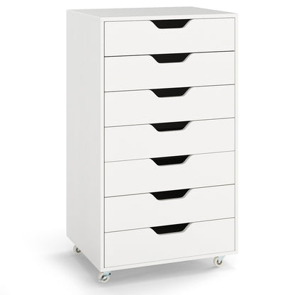 7-Drawer Chest Wooden Storage Dresser with Lockable Wheels