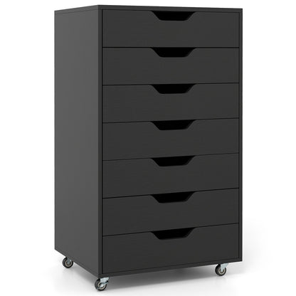 7-Drawer Chest Wooden Storage Dresser with Lockable Wheels